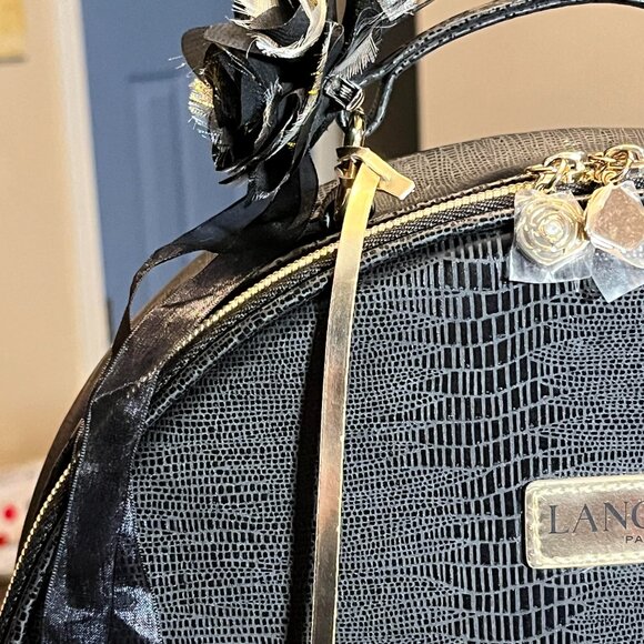 Lancome Paris Large Black Embossed Toiletries/Cosmetic/Medication Bag Purse - Picture 3 of 7